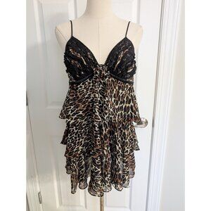 Vtg Betsey Johonson Animal Pattern Lace Tiered Babydoll Lingerie Slip Y2K S/M